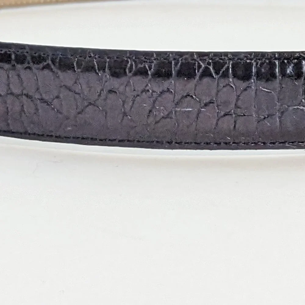 Vintage Carolee Leather Belt Gold‎ Silver Tone Buckle Croc Metal Jeweled